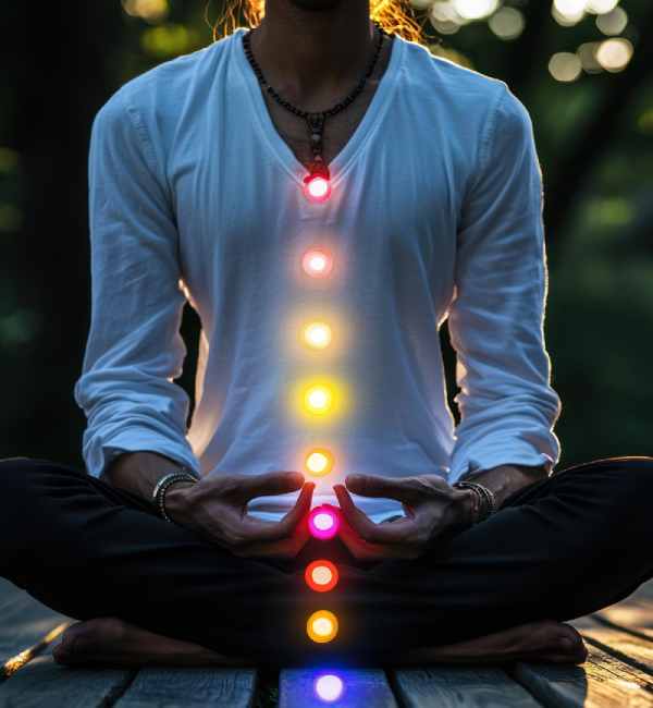 Chakra balancing therapy with meditation pose